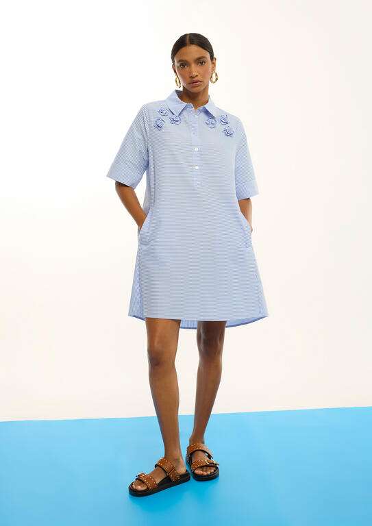VESTIDO CORTO POPELIN RAYAS FLORES 