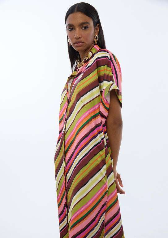 VESTIDO SATINADO CAMISERO MULTIRAYAS